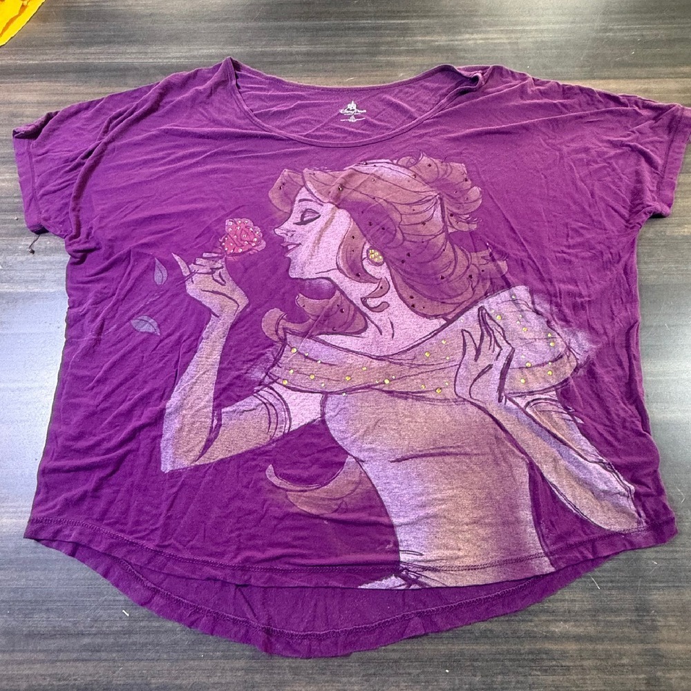 Disney Parks‎ Princess Belle Graphic Tee Rhinestone Accents Purple XXL